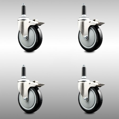 Service Caster 5 Inch 316SS Black Poly Swivel 7/8 Inch Expanding Stem Caster Set Lock Brake SCC-SS316TTLEX20S514-PPUB-BLK-78-4